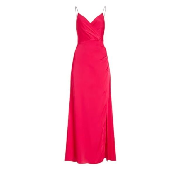 Express Satin Faux Wrap Front Pink Maxi Slip Dress Side Slit New With Tags Small - Picture 1 of 14